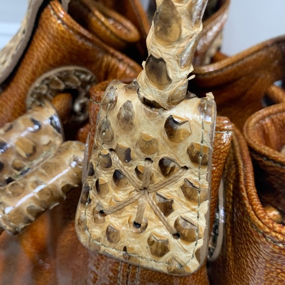 Carlos Falchi Fatto A Mano Python Trim Patent Bag - Picture 5 of 8